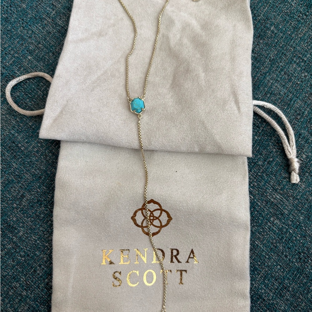 Kendra Scott Gold Lariat Necklace with Turquoise Gem